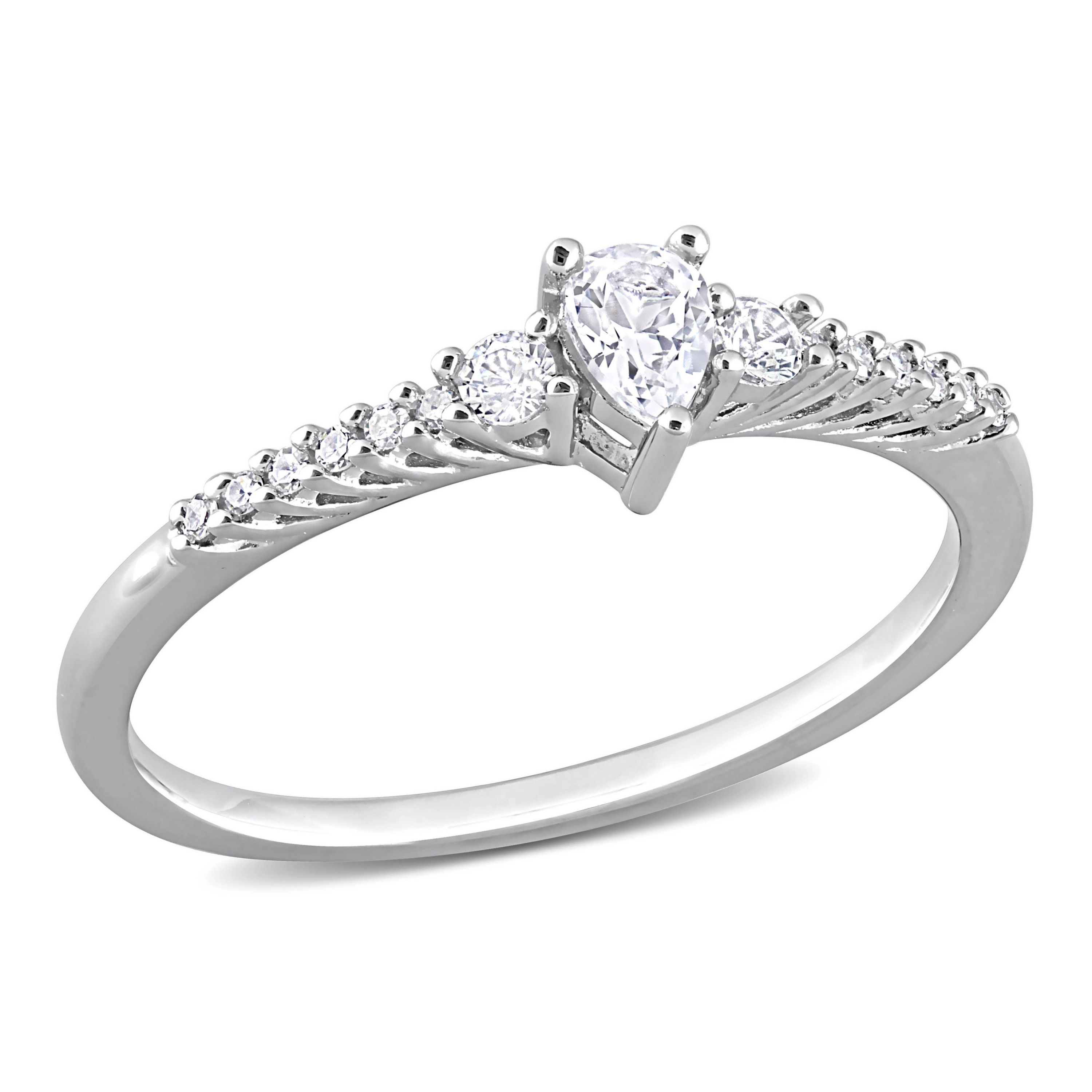 Lab Created Pear Shape Created White Sapphire and Diamond Accent Engagement Ring in Sterling Silver