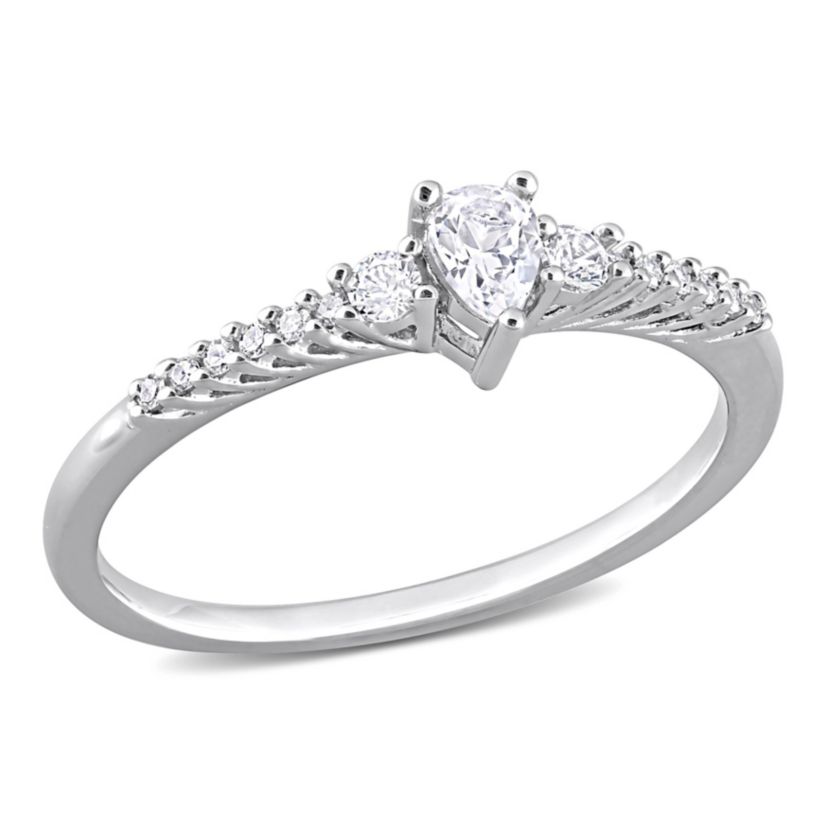 Lab Created Pear Shape Created White Sapphire and Diamond Accent Engagement Ring in Sterling Silver