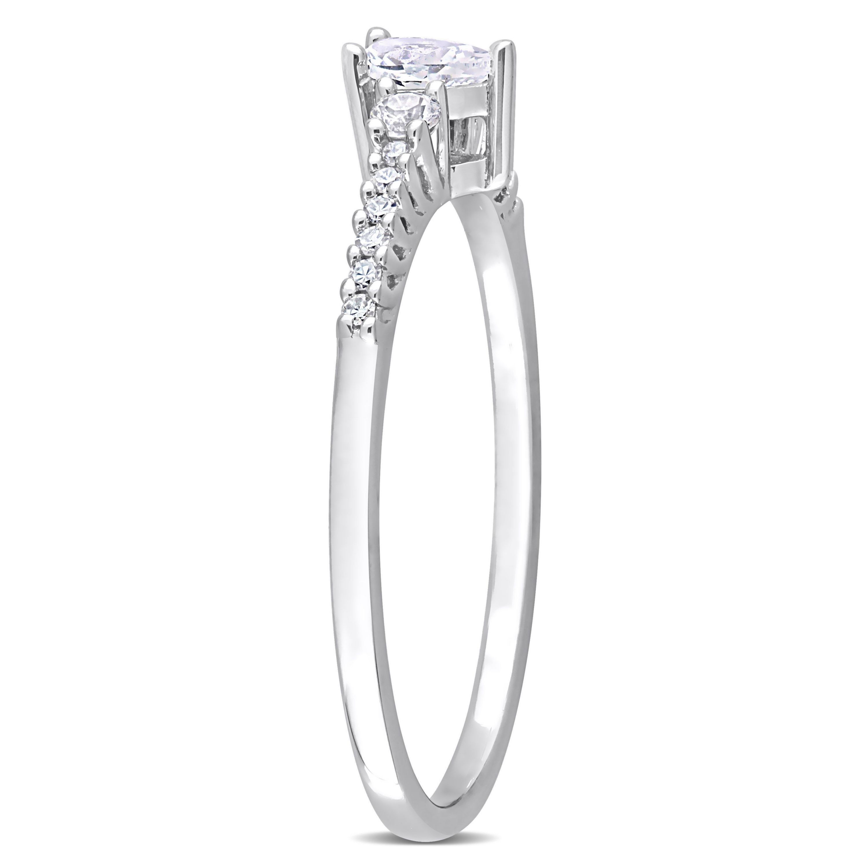 Lab Created Pear Shape Created White Sapphire and Diamond Accent Engagement Ring in Sterling Silver