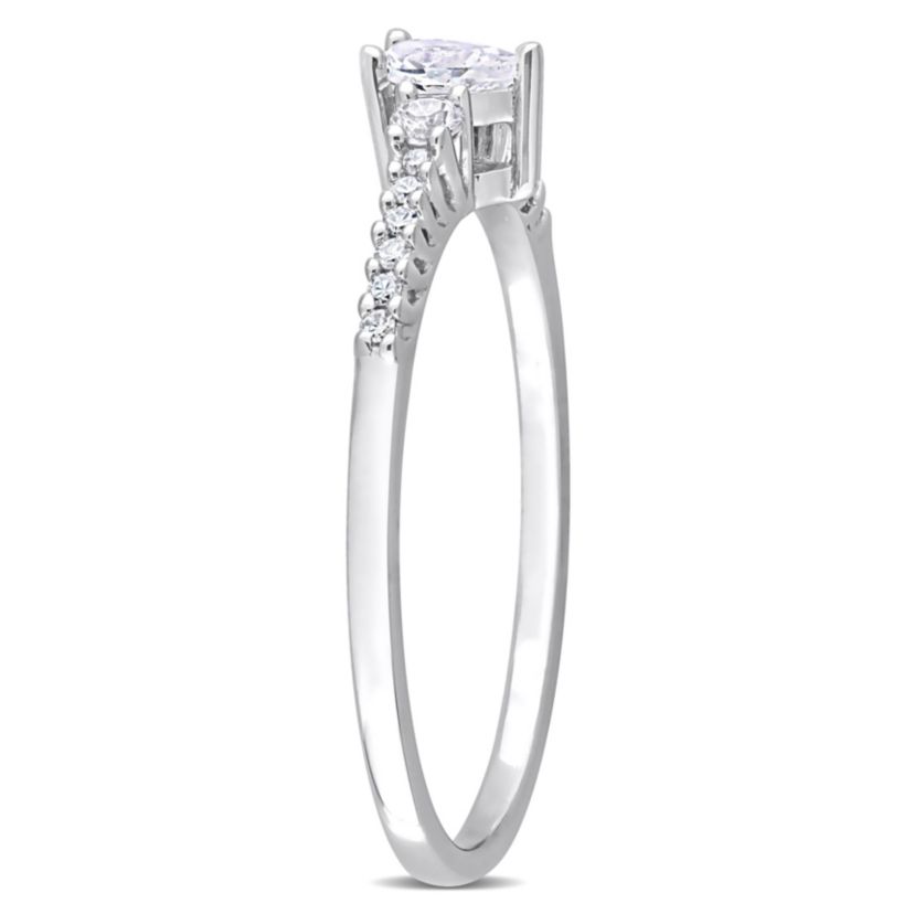 Lab Created Pear Shape Created White Sapphire and Diamond Accent Engagement Ring in Sterling Silver