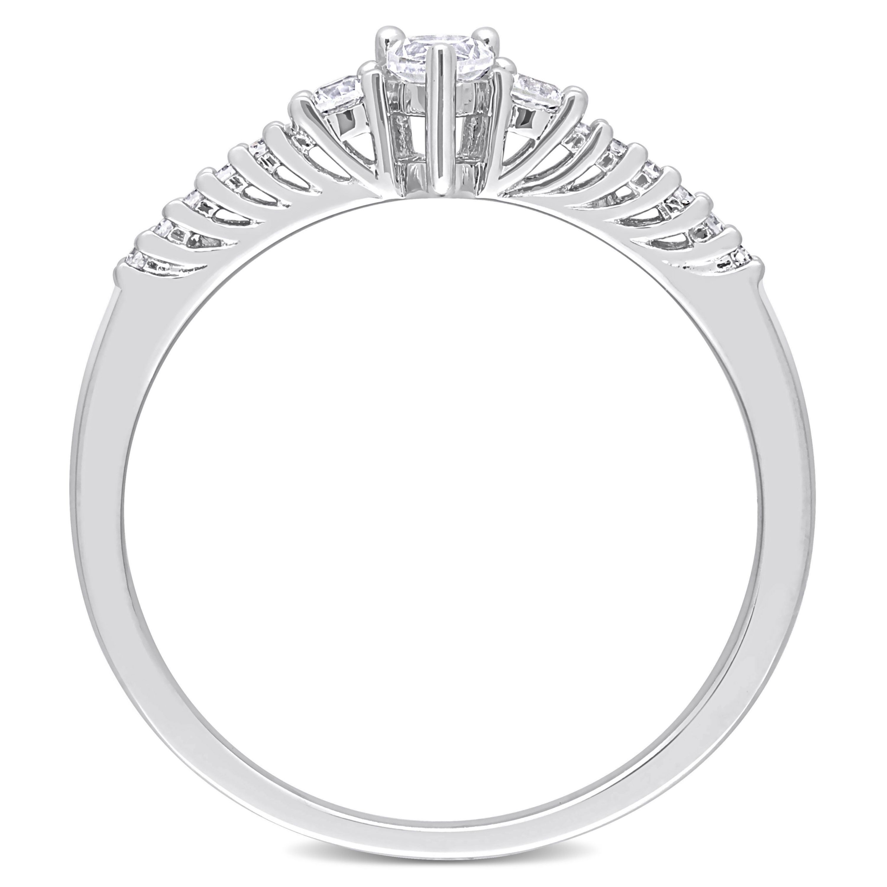 Lab Created Pear Shape Created White Sapphire and Diamond Accent Engagement Ring in Sterling Silver