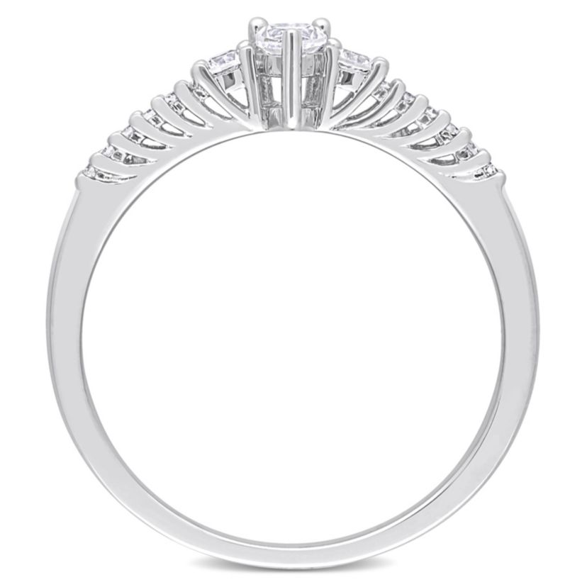 Lab Created Pear Shape Created White Sapphire and Diamond Accent Engagement Ring in Sterling Silver