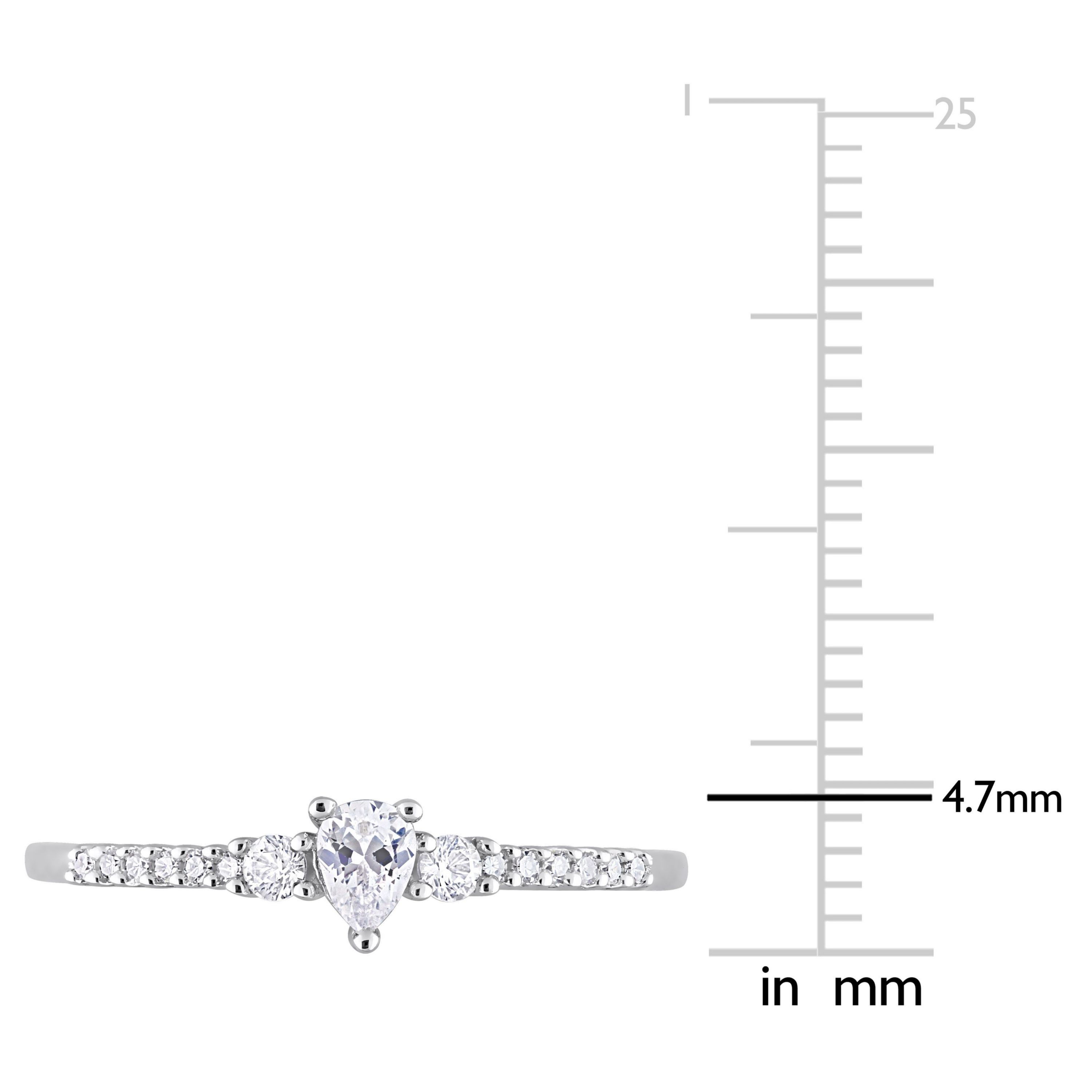 Lab Created Pear Shape Created White Sapphire and Diamond Accent Engagement Ring in Sterling Silver