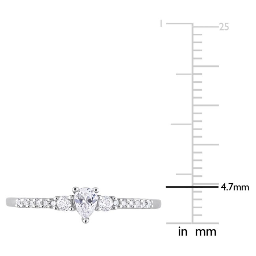 Lab Created Pear Shape Created White Sapphire and Diamond Accent Engagement Ring in Sterling Silver