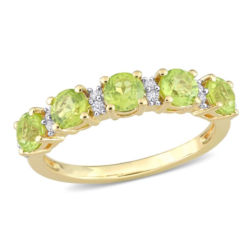 Peridot and White Sapphire Semi Eternity Ring in Yellow Gold Plated Sterling Silver