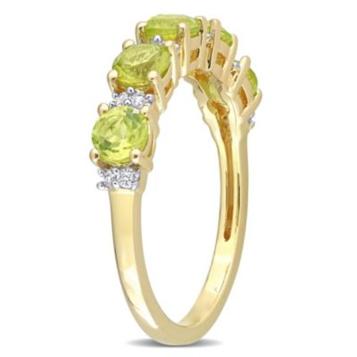 Peridot and White Sapphire Semi Eternity Ring Yellow Gold Plated Sterling Silver