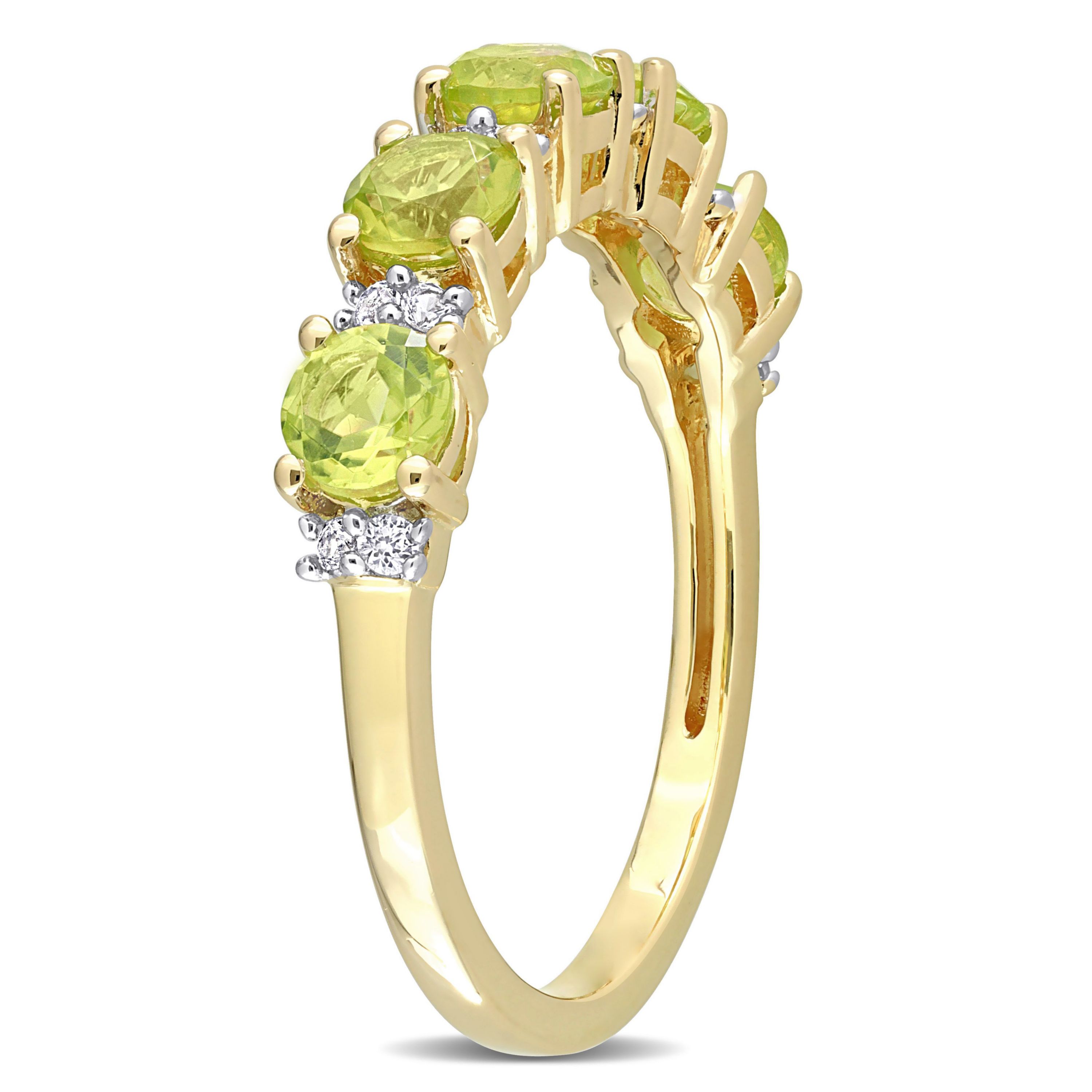 Peridot and White Sapphire Semi Eternity Ring in Yellow Gold Plated Sterling Silver