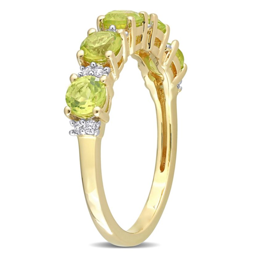 Peridot and White Sapphire Semi Eternity Ring in Yellow Gold Plated Sterling Silver
