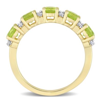 Peridot and White Sapphire Semi Eternity Ring Yellow Gold Plated Sterling Silver