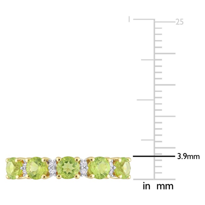 Peridot and White Sapphire Semi Eternity Ring in Yellow Gold Plated Sterling Silver