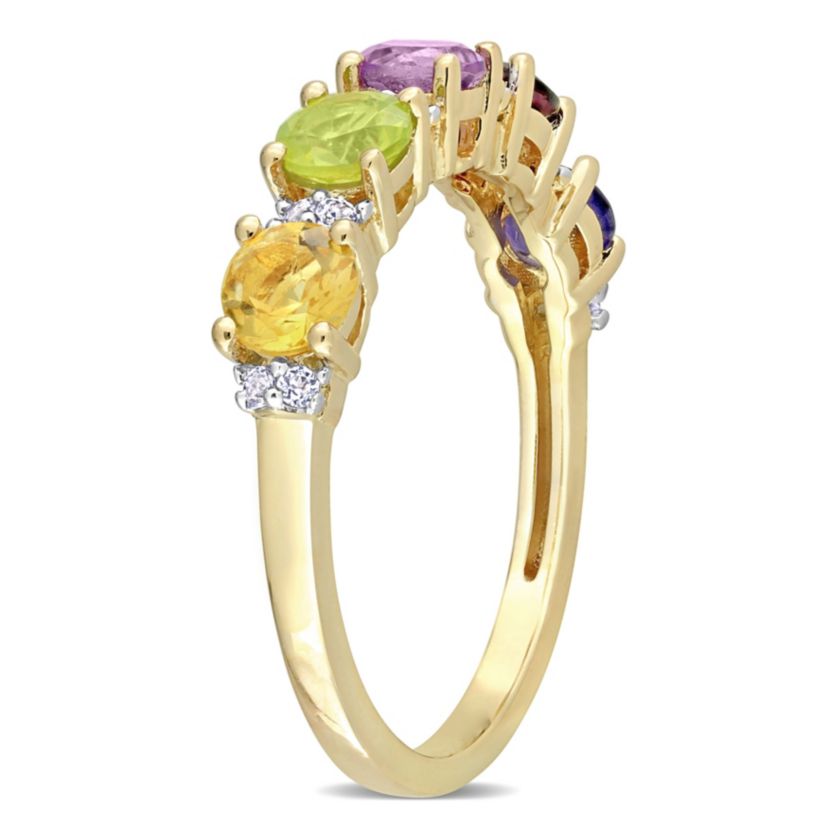 White Topaz, Amethyst, Iolite, Garnet, Citrine & Peridot Semi Eternity Ring in Yellow Gold Plated Sterling Silver