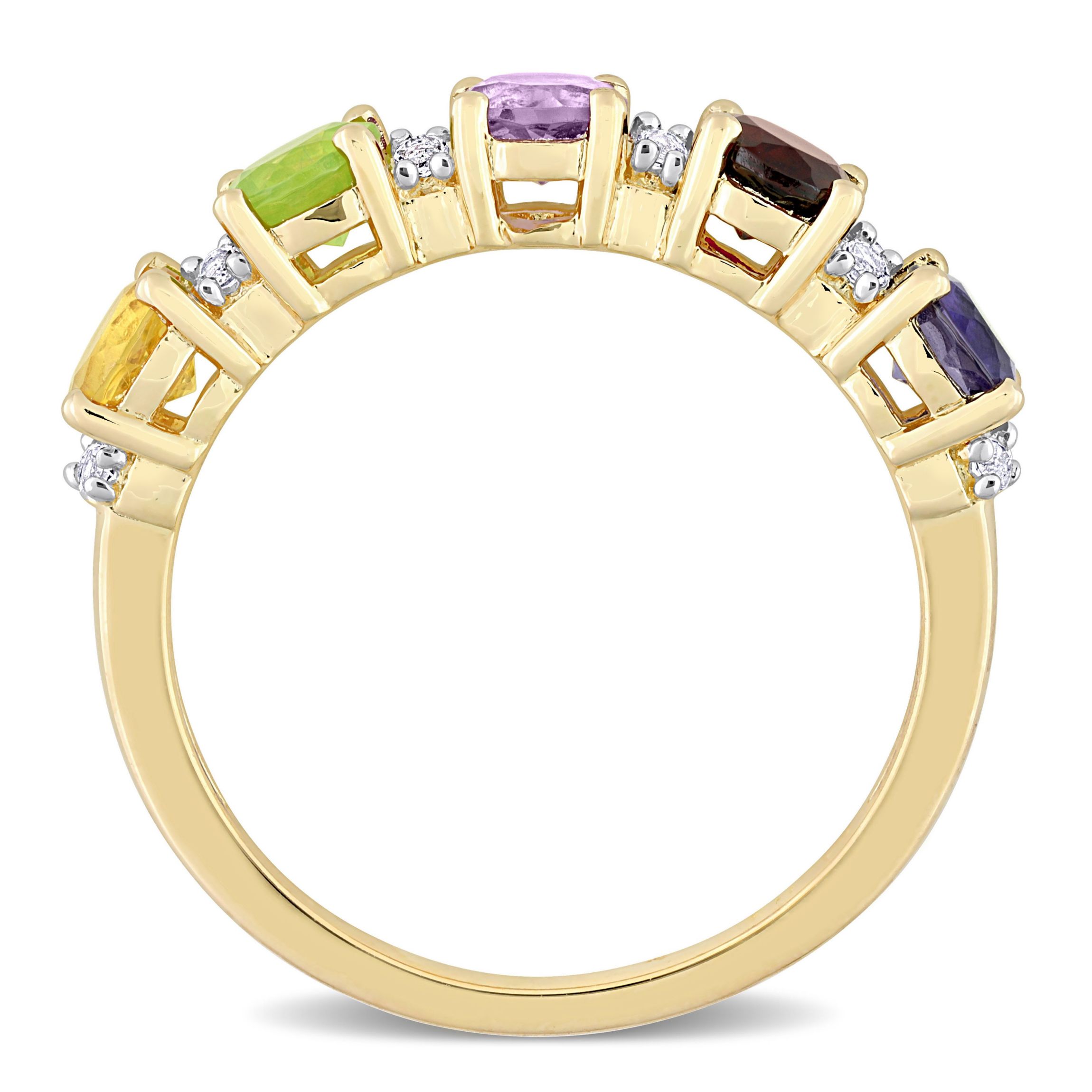 White Topaz, Amethyst, Iolite, Garnet, Citrine & Peridot Semi Eternity Ring in Yellow Gold Plated Sterling Silver
