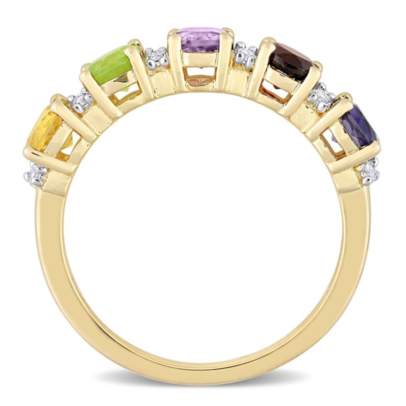 White Topaz, Amethyst, Iolite, Garnet, Citrine & Peridot Semi Eternity Ring in Yellow Gold Plated Sterling Silver