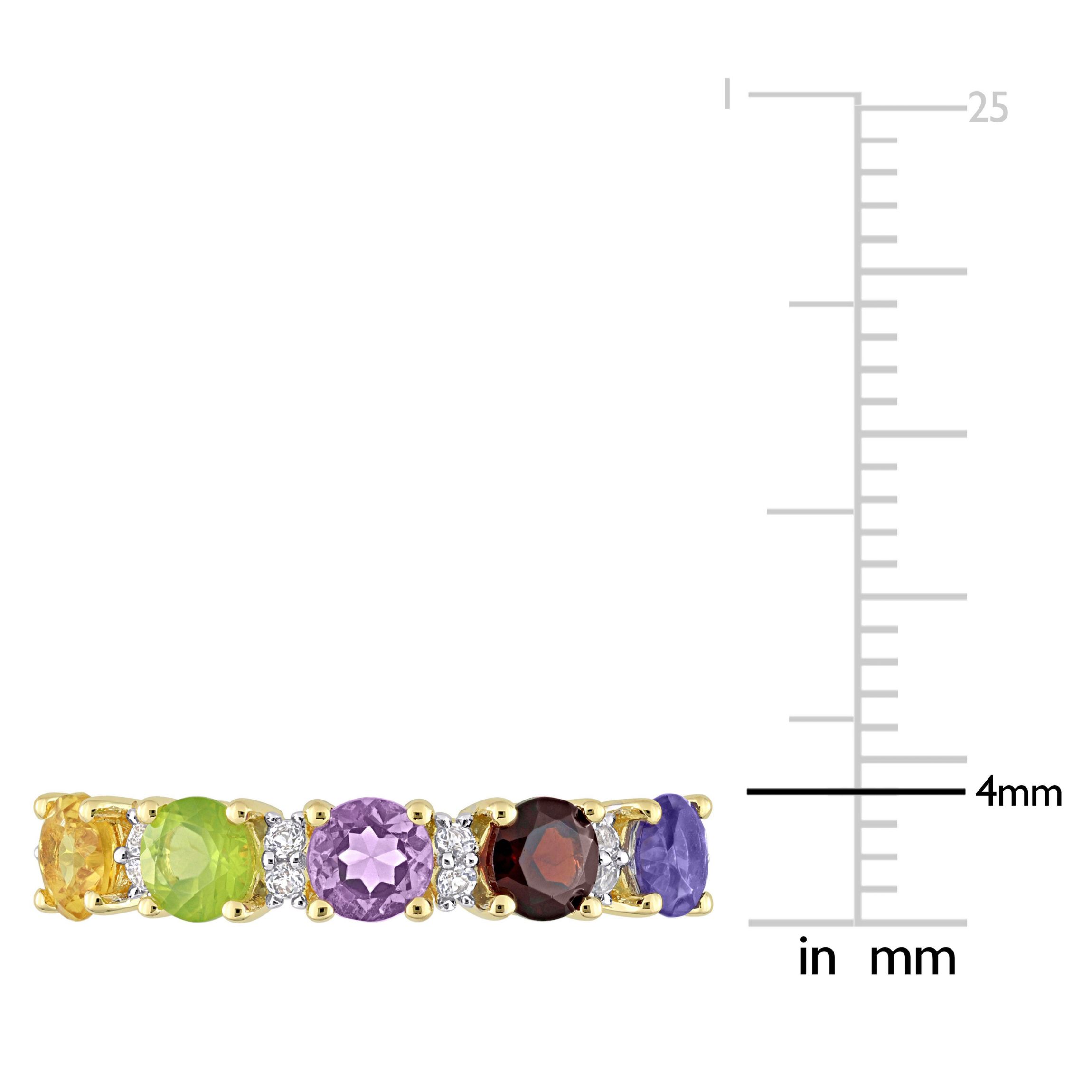 White Topaz, Amethyst, Iolite, Garnet, Citrine & Peridot Semi Eternity Ring in Yellow Gold Plated Sterling Silver