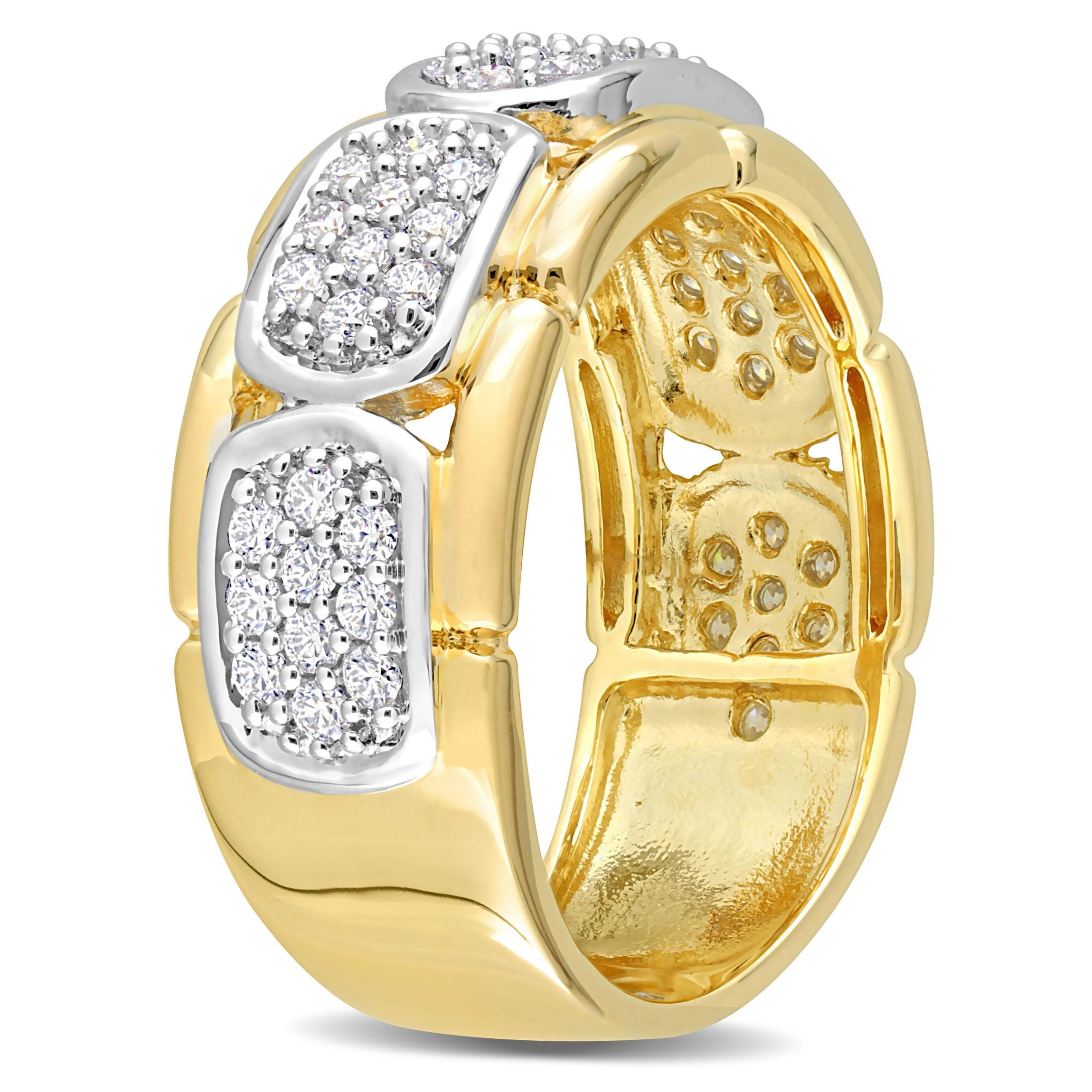 Lab Created Moissanite Station Mens Ring in 2-Tone Sterling Silver with Yellow Gold Plating