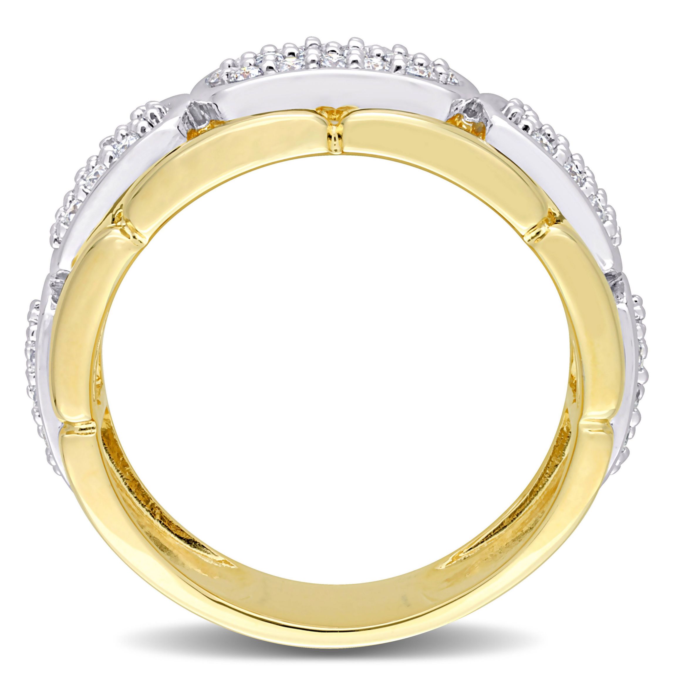 Lab Created Moissanite Station Mens Ring in 2-Tone Sterling Silver with Yellow Gold Plating