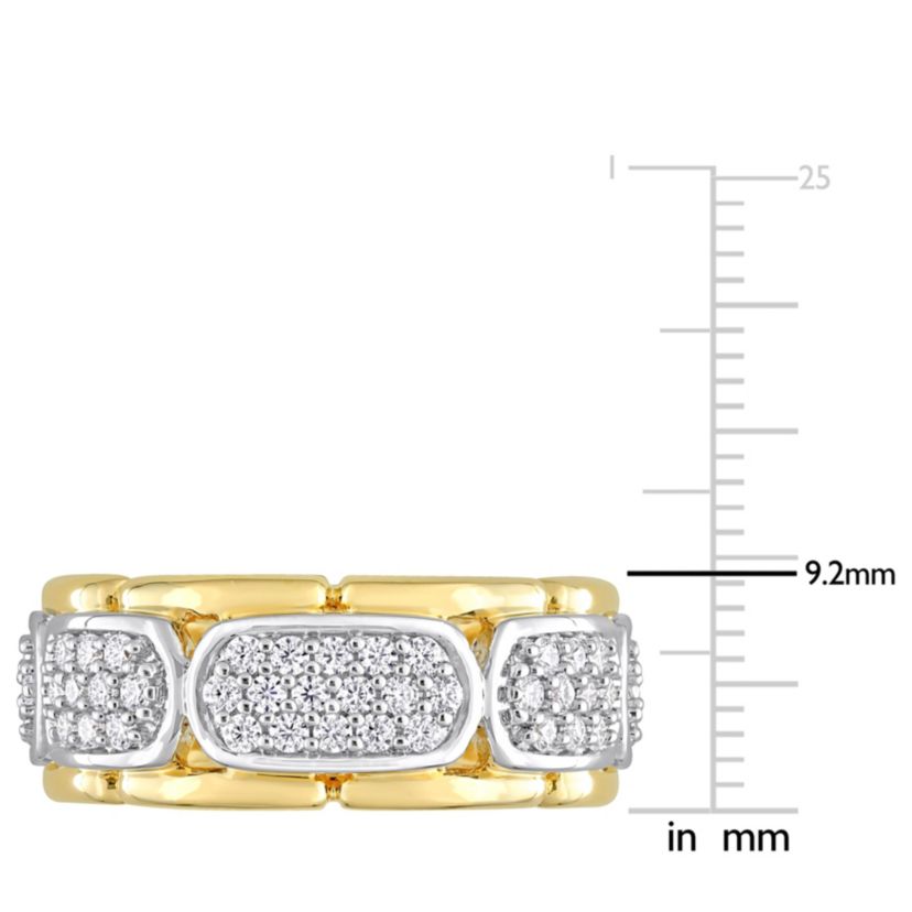 Lab Created Moissanite Station Mens Ring in 2-Tone Sterling Silver with Yellow Gold Plating