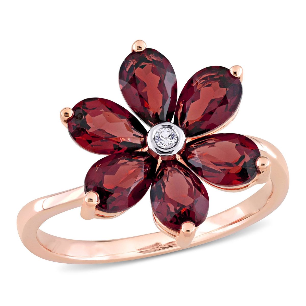 3 ct. t.g.w. Garnet and Diamond Accent Floral Ring in 10K Rose Gold