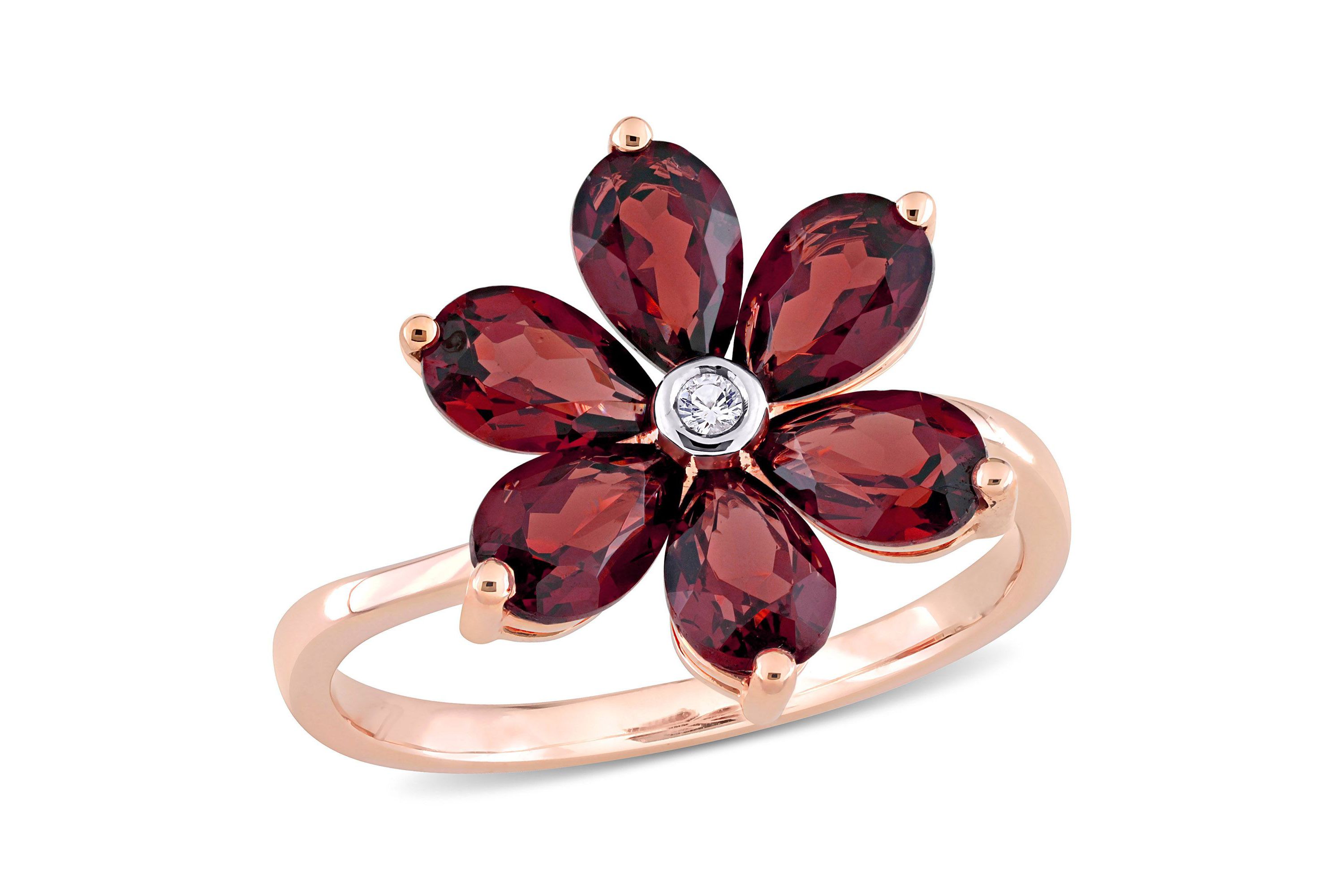 3 ct. t.g.w. Garnet and Diamond Accent Floral Ring in 10K Rose Gold