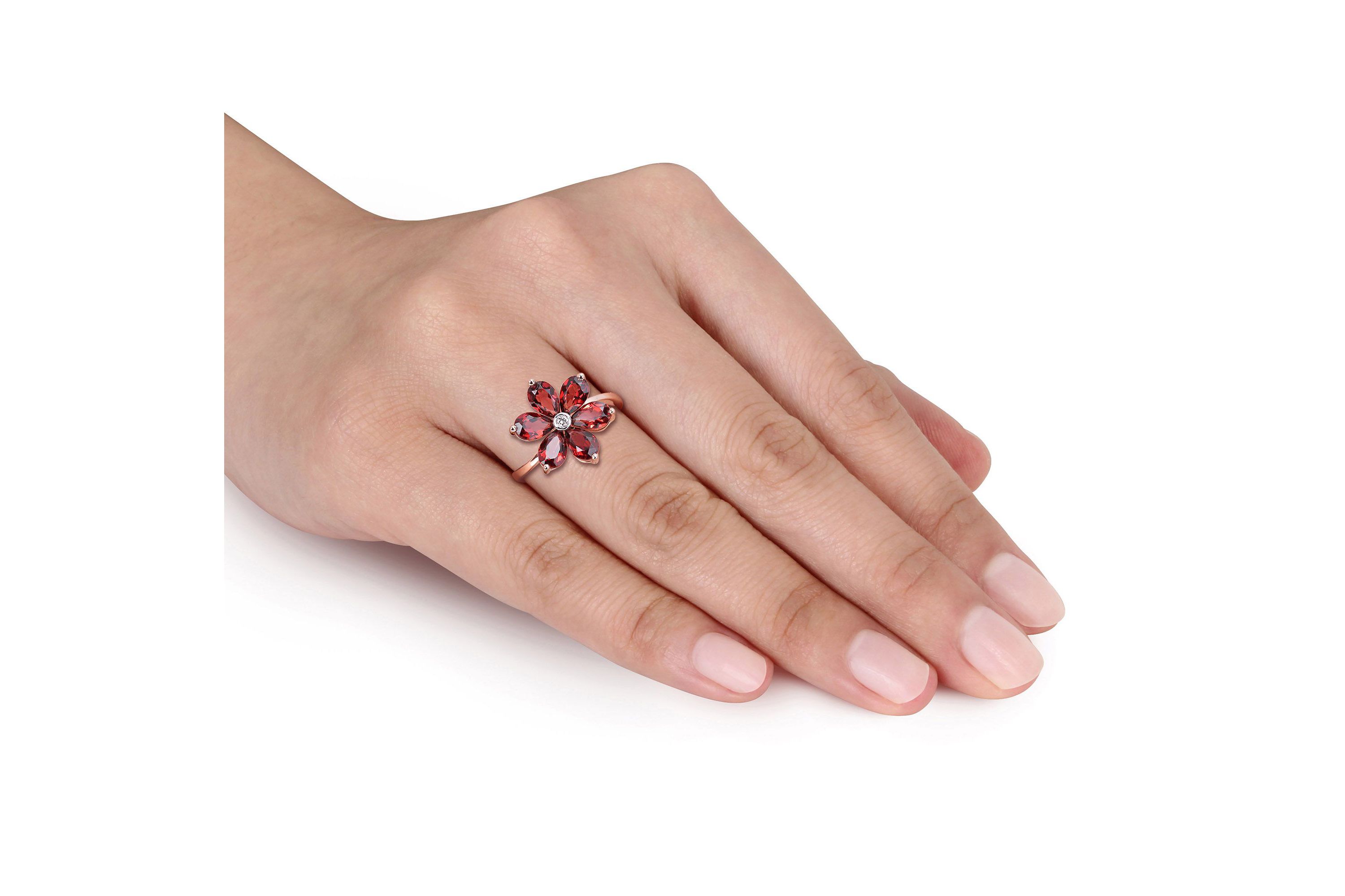 3 ct. t.g.w. Garnet and Diamond Accent Floral Ring in 10K Rose Gold