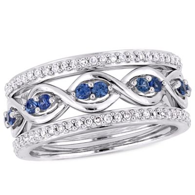 Belk & Co 1/4 ct. t.g.w. Blue Sapphire and 1/4 ct. t.w. Diamond 3-Piece Infinity Ring Set in 14K White Gold -  0075000341590