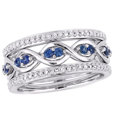 Belk & Co 1/4 Ct. T.g.w. Blue Sapphire And 1/4 Ct. T.w. Diamond 3-Piece Infinity Ring Set In 14K White Gold