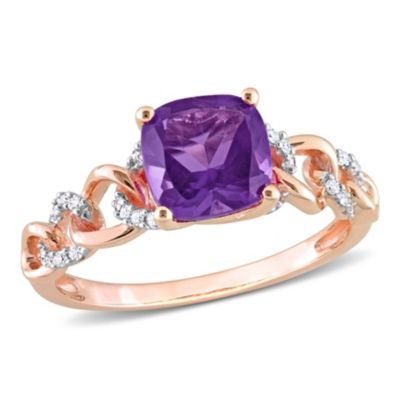 Belk & Co 1.45 ct. t.g.w. Africa-Amethyst and 1/10 ct. t.w. Diamond Link Ring in 10K Rose Gold, Pink, 9.5 -  0075000351148