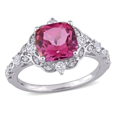 Belk & Co 3 ct. t.g.w. Pink Topaz, White Topaz and Diamond Accent Vintage Inspired Halo Ring in 10K White Gold, 4 -  0075000342108