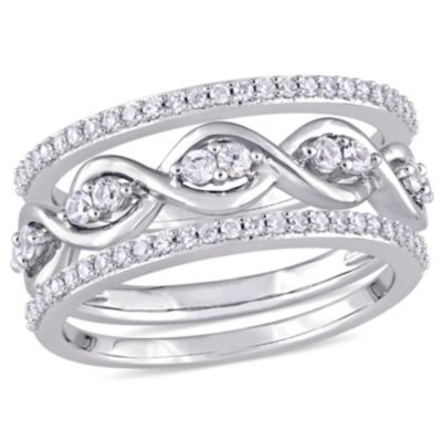 Belk & Co 1/3 ct. t.w. White Sapphire and 1/4 ct. t.w. Diamond 3 Piece Infinity Ring Set in 14K White Gold, 8