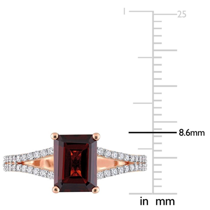 2.13 ct. t.g.w. Garnet and 1/5 ct. t.w. Diamond Split Shank Ring in 14K Rose Gold