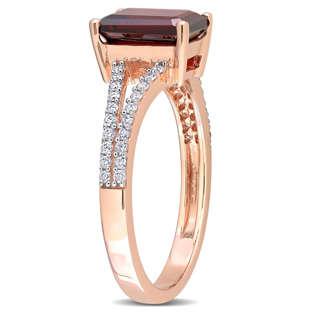 2.13 ct. t.g.w. Garnet and 1/5 ct. t.w. Diamond Split Shank Ring in 14K Rose Gold