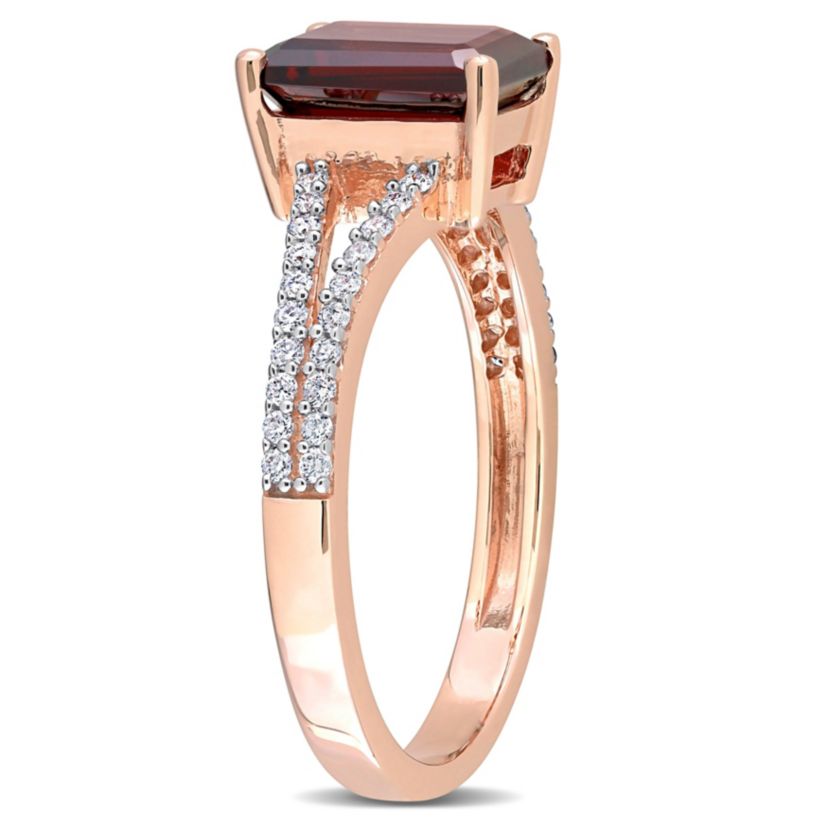 2.13 ct. t.g.w. Garnet and 1/5 ct. t.w. Diamond Split Shank Ring in 14K Rose Gold