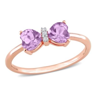 Belk & Co 4/5 ct. t.g.w. Amethyst and Diamond Accent Bow Ring in 10K Rose Gold, Pink, 6