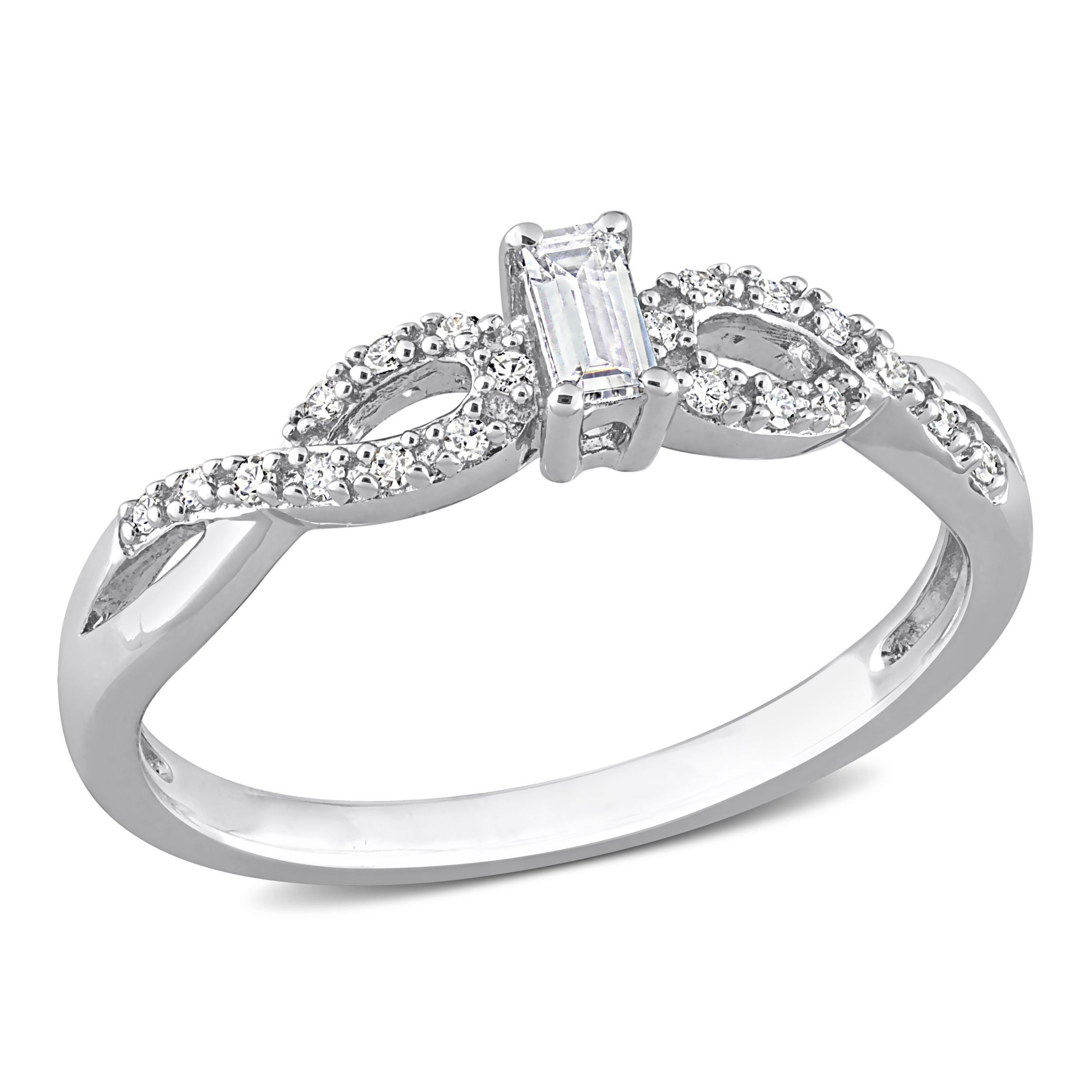 Lab Created 1/5 ct. t.g.w. Created White Sapphire and 1/10 ct. t.w. Diamond Open Infinity Ring in Sterling Silver