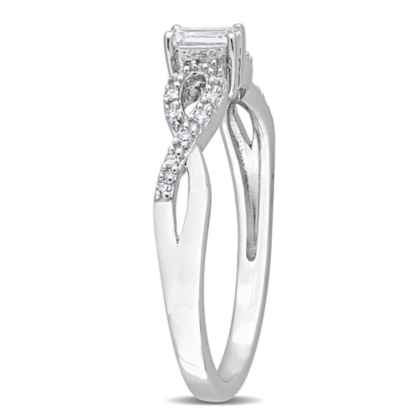 Lab Created 1/5 ct. t.g.w. Created White Sapphire and 1/10 ct. t.w. Diamond Open Infinity Ring in Sterling Silver