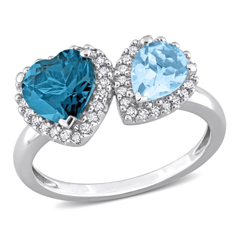 2.2 ct. t.g.w. London Blue, Sky Blue Topaz and 1/5 ct. t.w. Diamond Ring in 14K White Gold