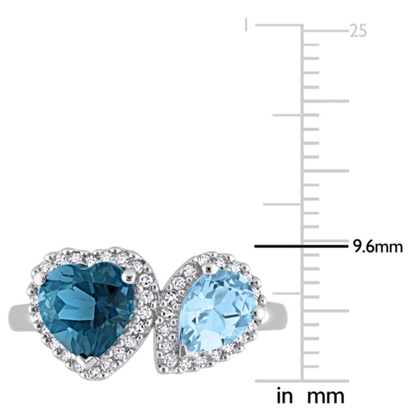 2.2 ct. t.g.w. London Blue, Sky Blue Topaz and 1/5 ct. t.w. Diamond Ring in 14K White Gold