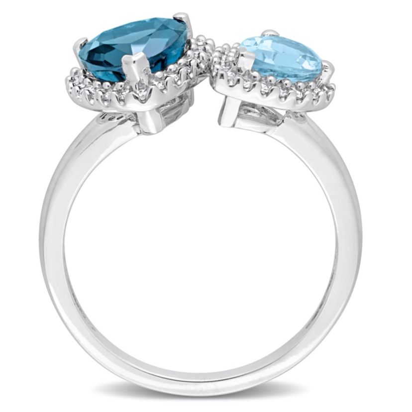 2.2 ct. t.g.w. London Blue, Sky Blue Topaz and 1/5 ct. t.w. Diamond Ring in 14K White Gold