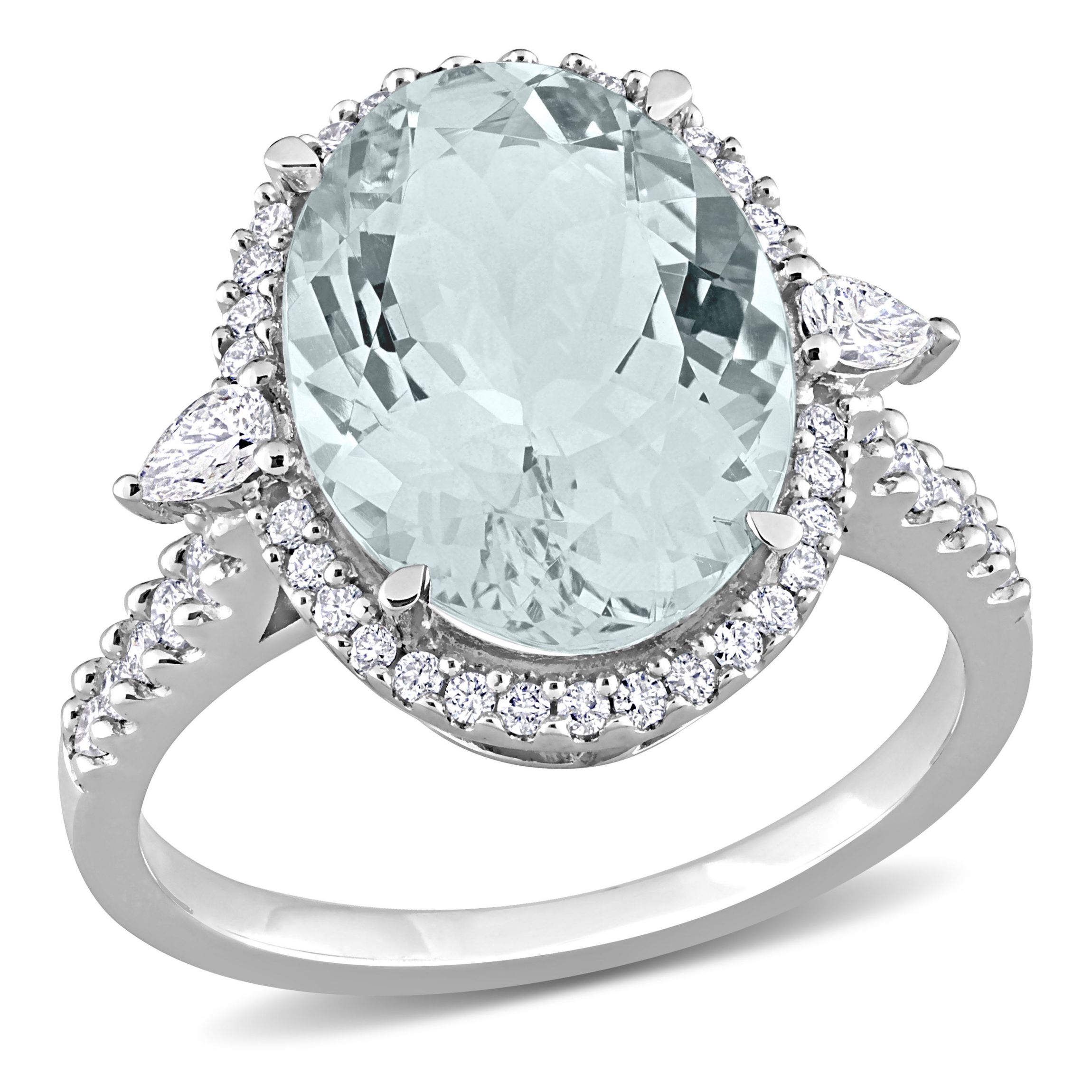 5.6 ct. t.g.w. Aquamarine and 1/2 ct. t.w. Diamond Halo Cocktail Ring in 14K White Gold