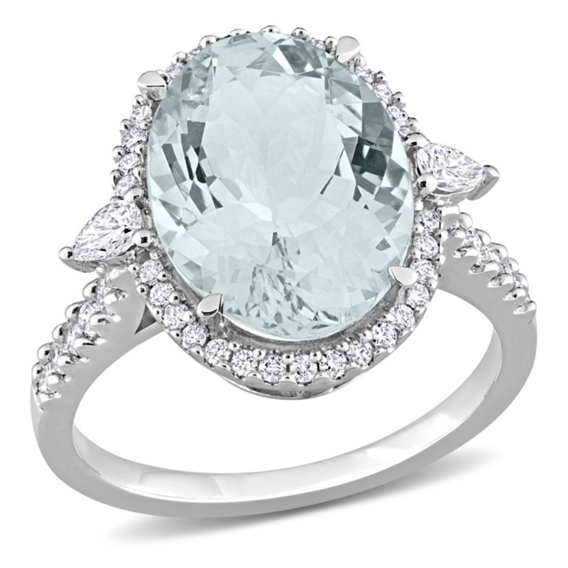5.6 ct. t.g.w. Aquamarine and 1/2 ct. t.w. Diamond Halo Cocktail Ring in 14K White Gold