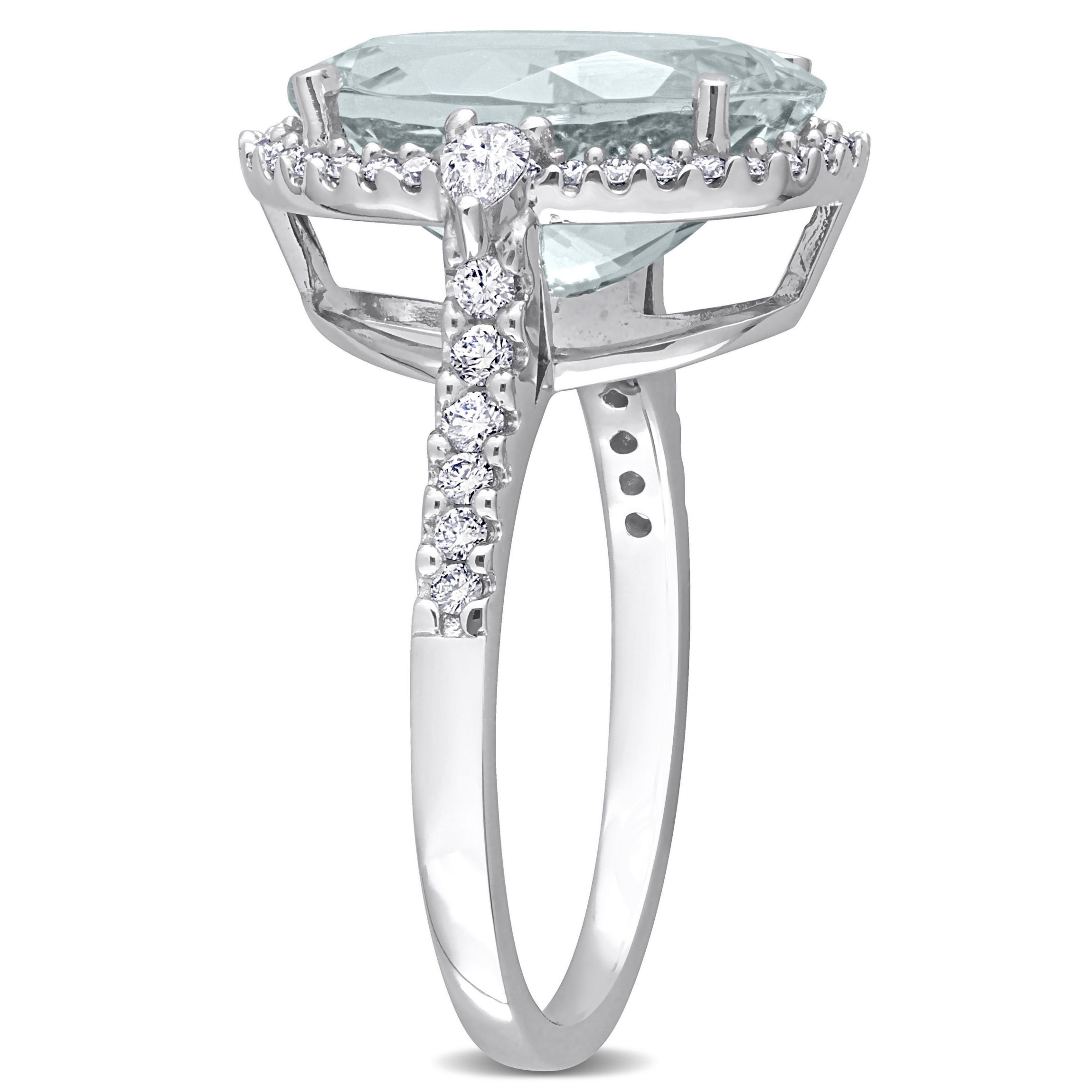 5.6 ct. t.g.w. Aquamarine and 1/2 ct. t.w. Diamond Halo Cocktail Ring in 14K White Gold