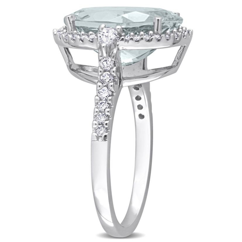 5.6 ct. t.g.w. Aquamarine and 1/2 ct. t.w. Diamond Halo Cocktail Ring in 14K White Gold