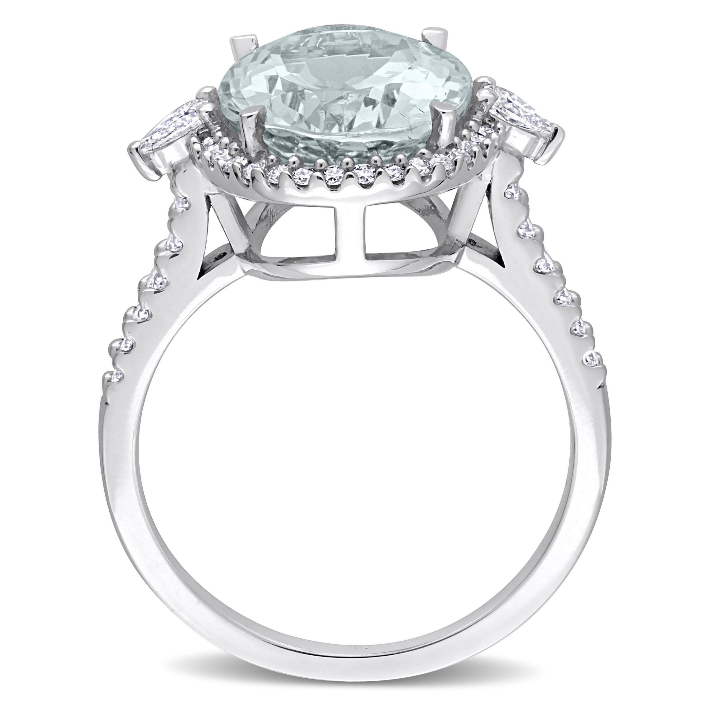 5.6 ct. t.g.w. Aquamarine and 1/2 ct. t.w. Diamond Halo Cocktail Ring in 14K White Gold