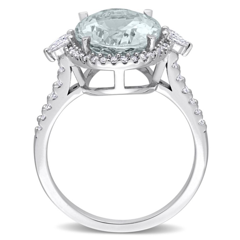5.6 ct. t.g.w. Aquamarine and 1/2 ct. t.w. Diamond Halo Cocktail Ring in 14K White Gold