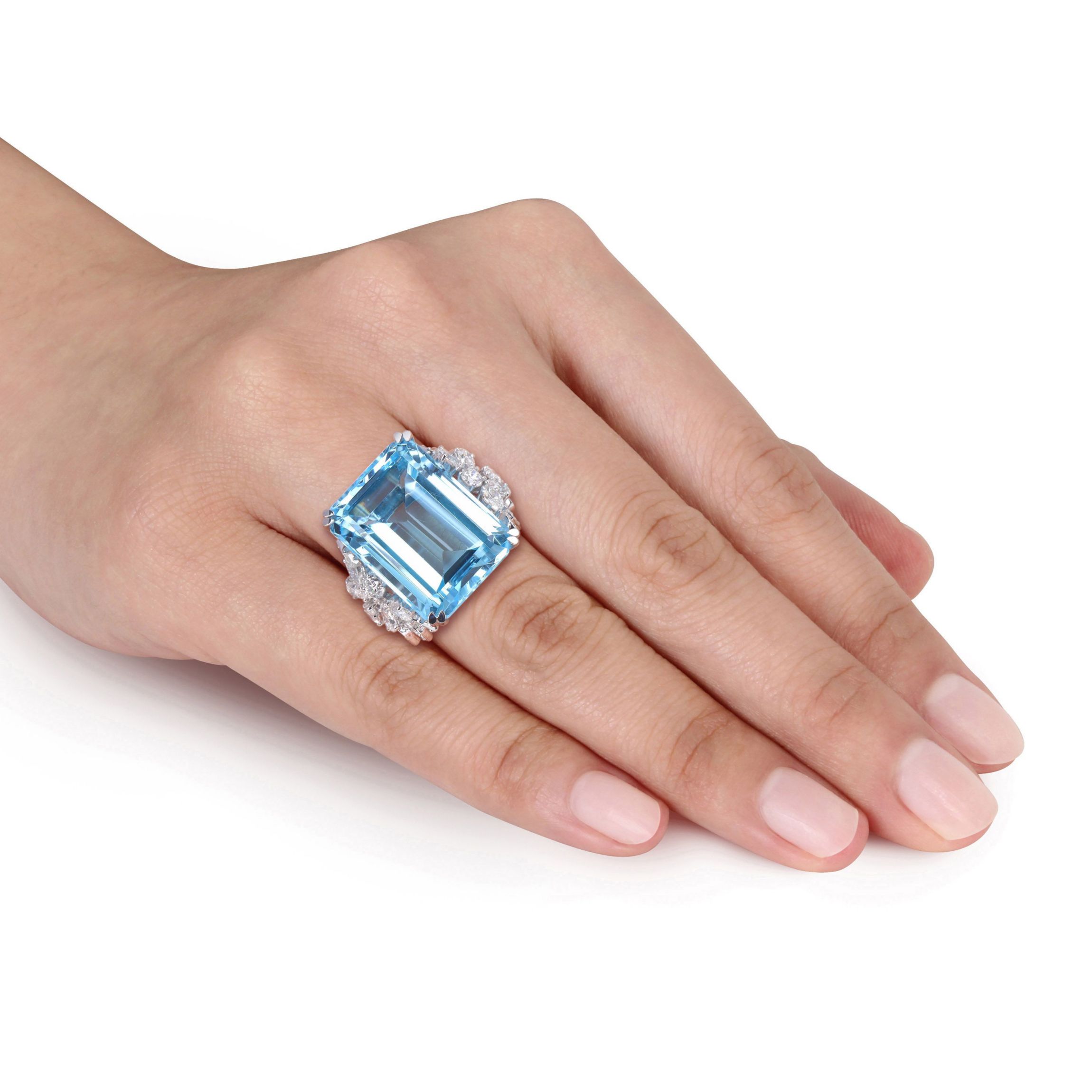 28.4 ct. t.g.w. Sky Blue Topaz and 1.76 ct. t.w. Diamond Cocktail Ring in 14K White Gold