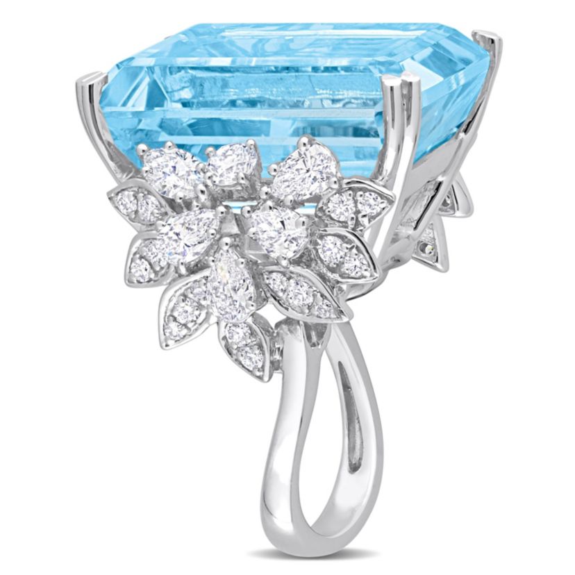 28.4 ct. t.g.w. Sky Blue Topaz and 1.76 ct. t.w. Diamond Cocktail Ring in 14K White Gold
