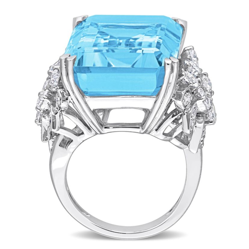 28.4 ct. t.g.w. Sky Blue Topaz and 1.76 ct. t.w. Diamond Cocktail Ring in 14K White Gold