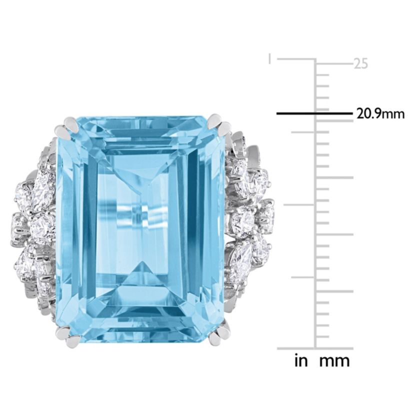 28.4 ct. t.g.w. Sky Blue Topaz and 1.76 ct. t.w. Diamond Cocktail Ring in 14K White Gold