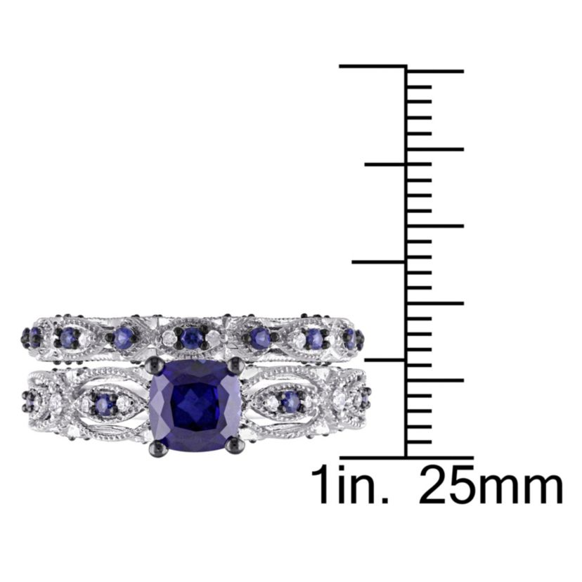 2 ct. t.g.w. Created Blue Sapphire and 1/10 ct. t.w. Diamond Engagement Ring in 10K White Gold with Black Rhodium Plated