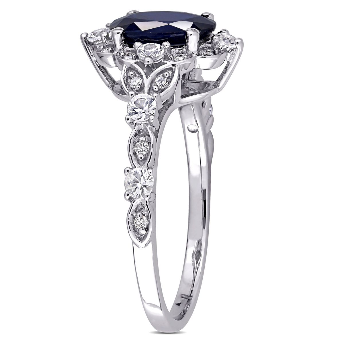 2 ct. t.g.w. Diffused Blue Sapphire, White Sapphire and 1/10 ct. t.w. Diamond Halo Cocktail Ring in 10K White Gold